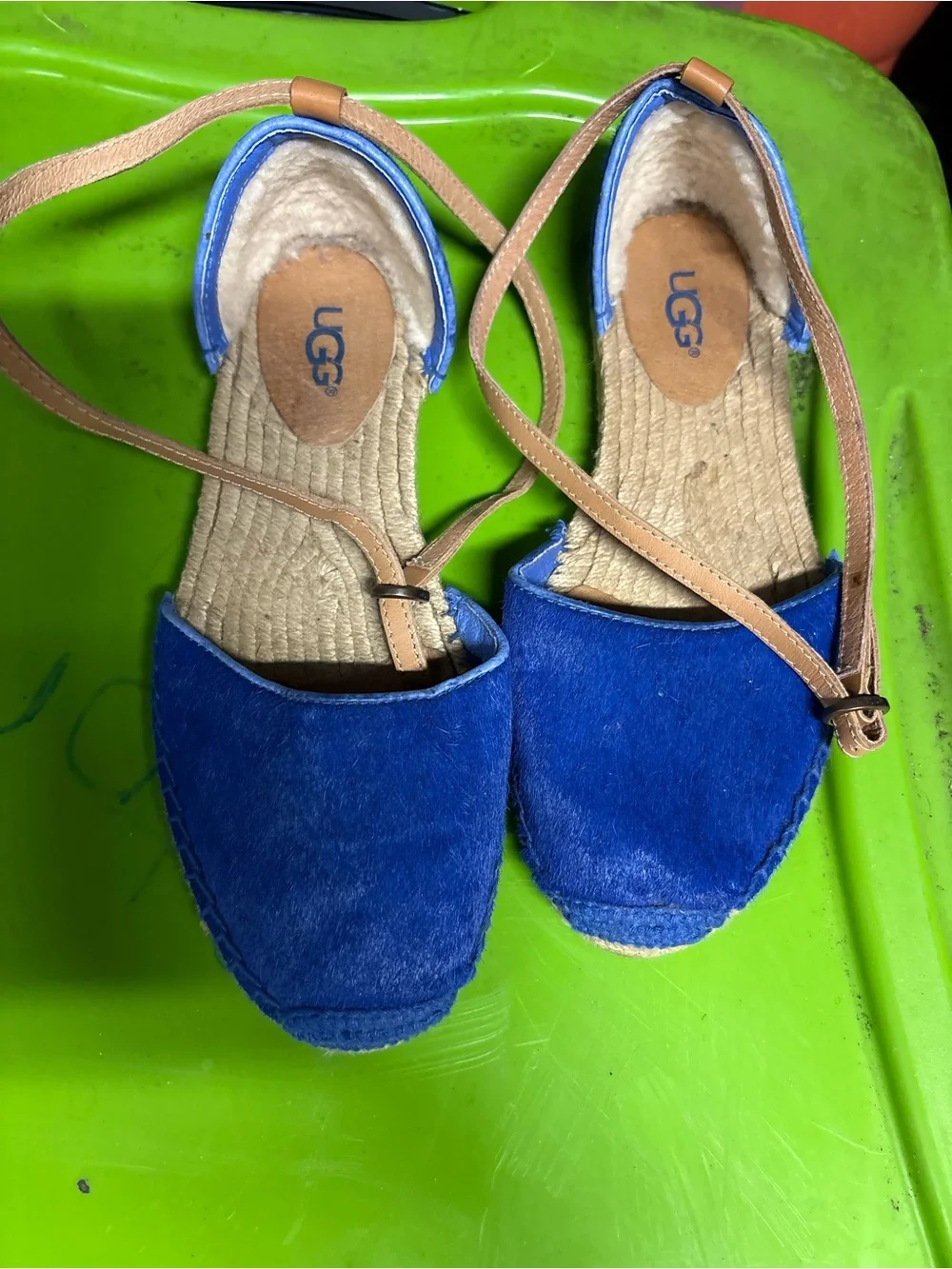UGG Women's Royal Blue Suede Espadrille Flats with Ankle Tie